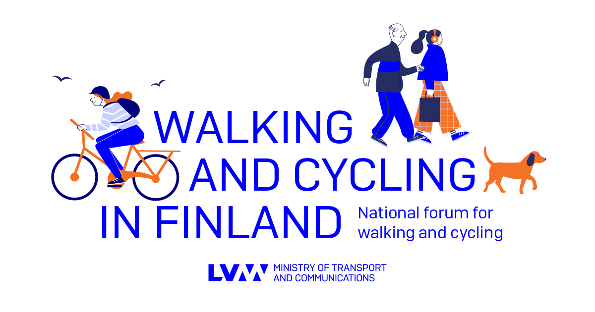 Cyclist, pedestrians and dog. (Picture: Ministry of Transport and Communications, illustration Kati Närhi)