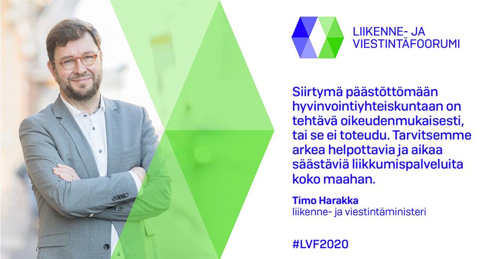MInisteri Harakka Liikenne- ja viestintäfoorumissa 3.3.2020 (Kuva:LVM, ministeri Harakan kuva: Laura Kotila)
