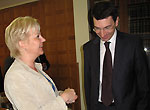 Viestintäministeri Suvi Lindén tapasi Venäjän viestintä- ja joukkotiedotusministerin Igor Shtshogolevin 3. kesäkuuta. Kuva: liikenne ja viestintäminsiteriö.