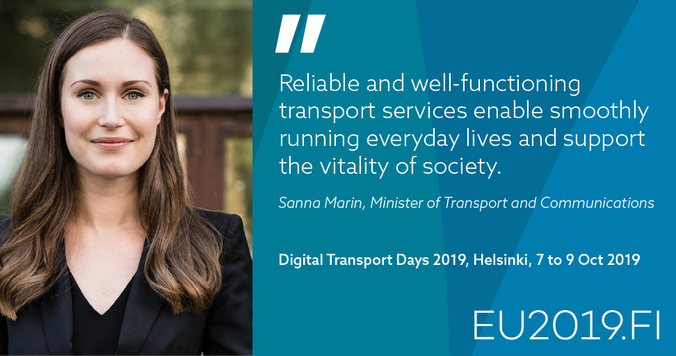 Minister of Transport and Communications Sanna Marin, Digital Transport Days 2019 (Photo: Ministry of Transport and Comunications)